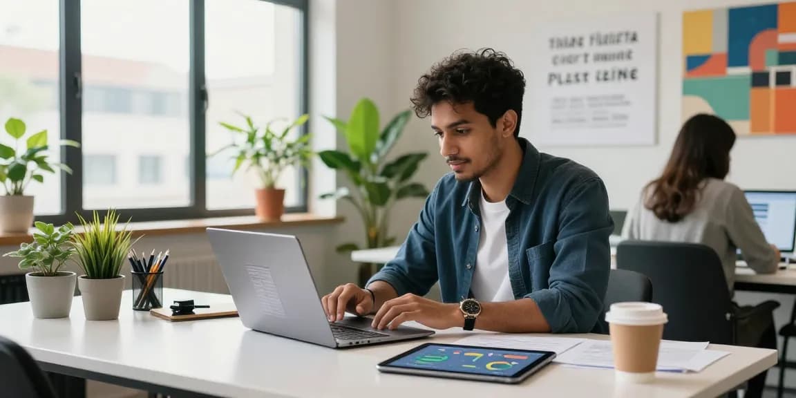 Akin Chaktty working on a business strategy in a modern co-working space.