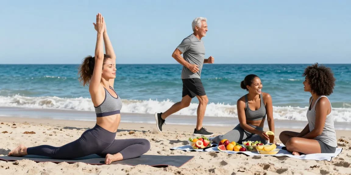 Wellness scene showcasing individuals engaged in fitness activities, inviting readers to read more about health trends.
