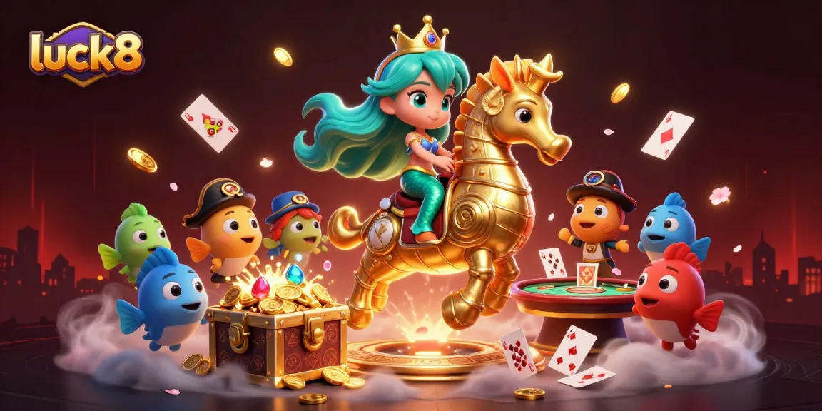 Experience winnings at luck8 with colorful mermaid characters in an exciting casino-themed underwater scene.