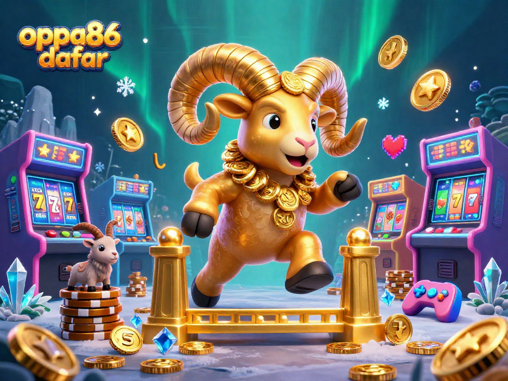 Join the thrilling oppa86 daftar slot adventure with a golden ram amidst vibrant casino games!