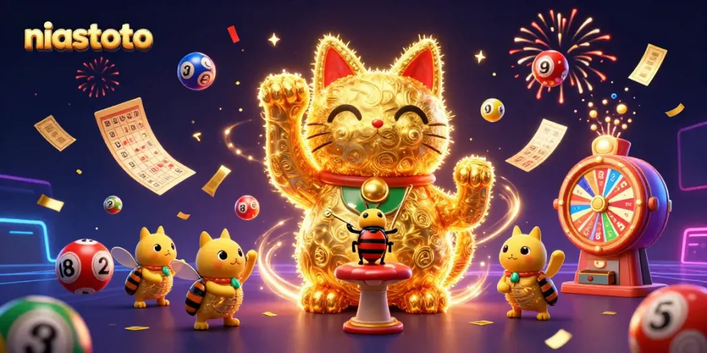 Engage with niastoto's dynamic casino experience, featuring a lucky cat and vibrant game elements.