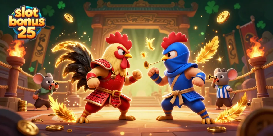 Engage with the slot bonus 25 as roosters battle in a dynamic casino atmosphere.