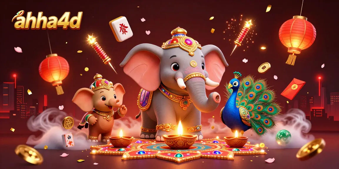 Reveal thrilling wins at ahha4d with vibrant visuals of a Diwali-themed elephant and a peacock in an immersive casino scene.