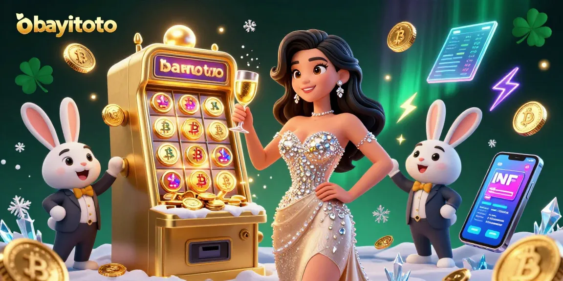 Experience the excitement of bayitoto with a stunning jackpot slot machine and a glamorous woman celebrating.