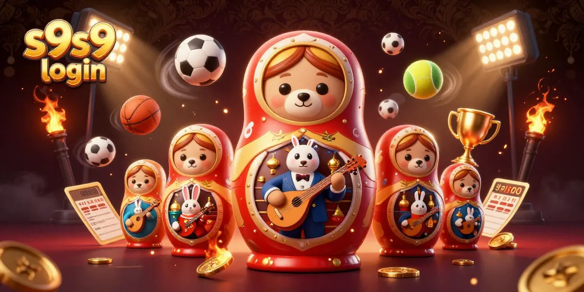 Engage in exclusive gaming with S9S9 login, showcasing casino-themed cartoon illustrations and dynamic sports elements.