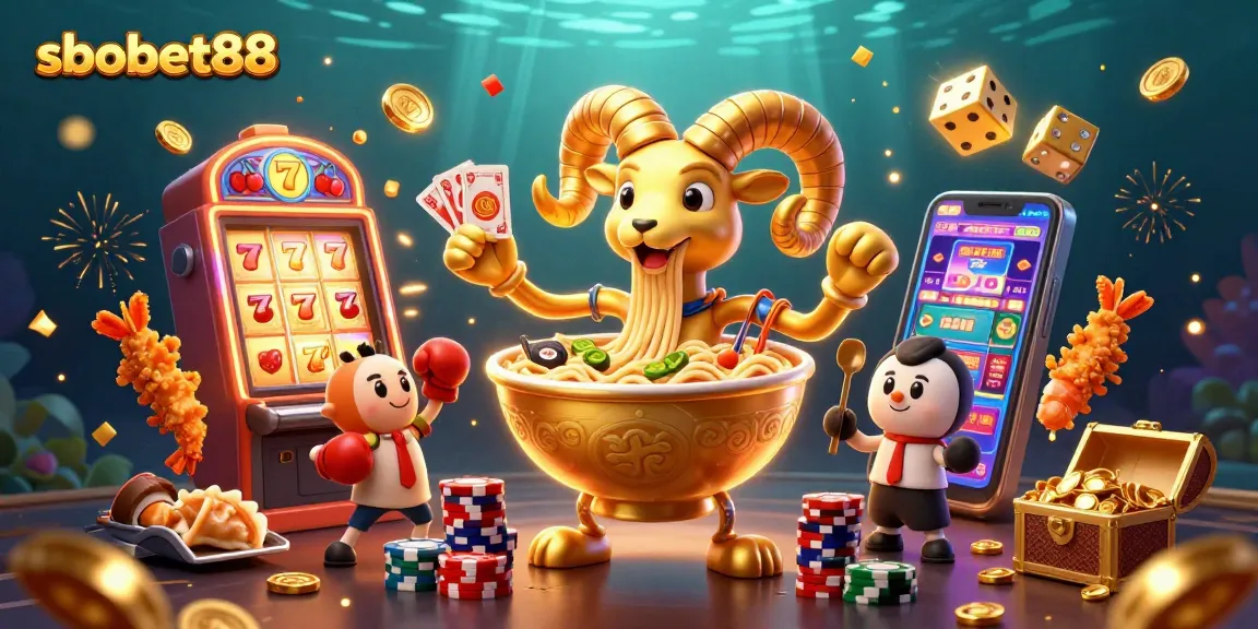 Compete and win big with sbobet88, featuring a dynamic casino scene with vibrant characters and gaming elements.