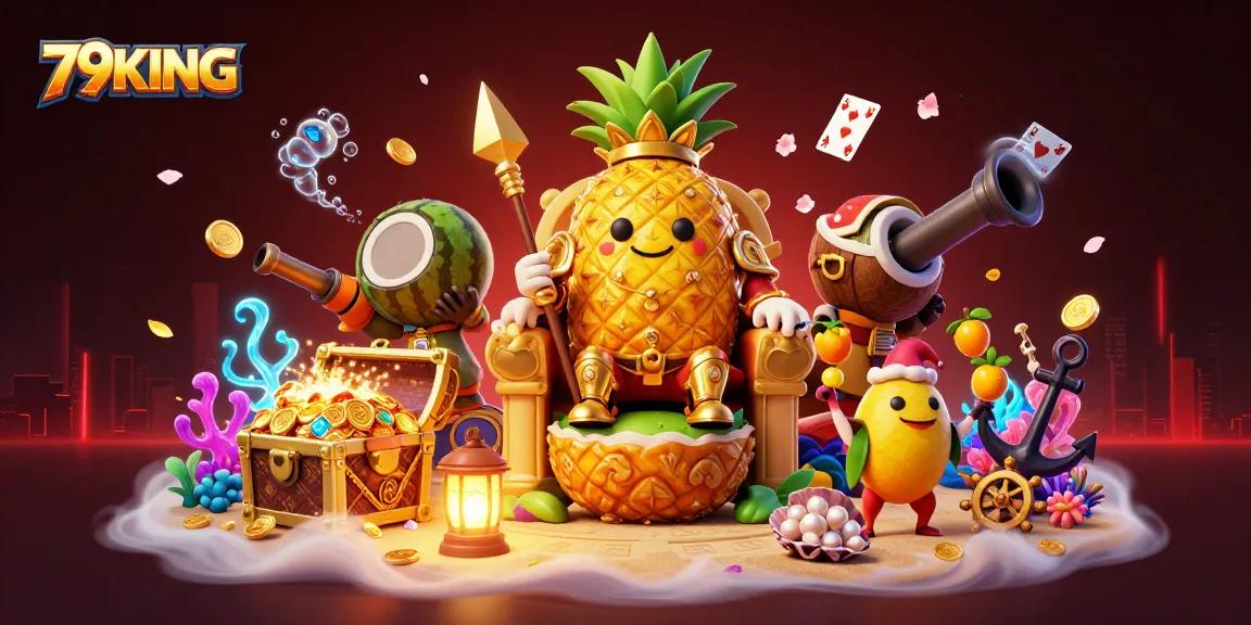 Experience the vibrant gaming world of 79KING with a golden pineapple king and dynamic casino action.