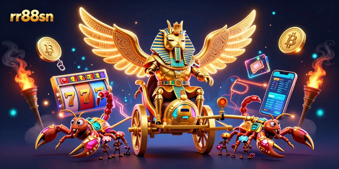 Engage with rr88sn and experience slot gameplay with golden scarab beetles and vibrant casino elements.