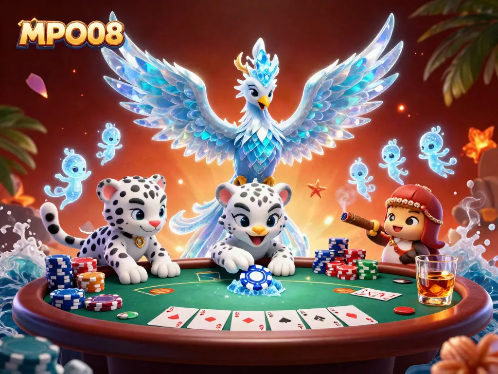 Engage in thrilling poker action with MPO08 through a vibrant, detailed 3D illustration.