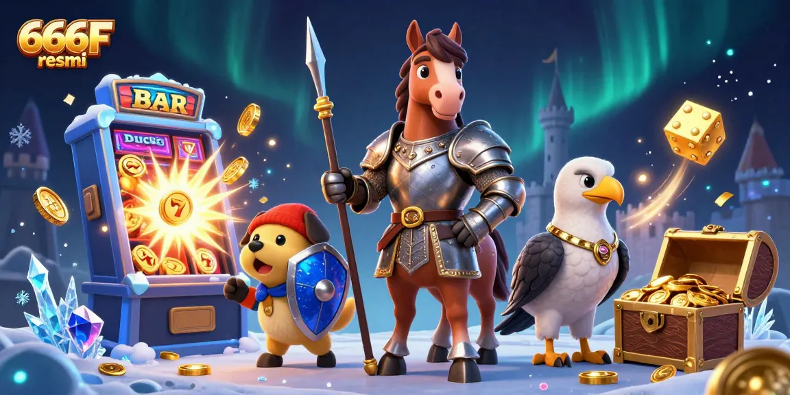 Experience thrilling gameplay at 666F resmi with a vibrant casino-themed illustration filled with slot machines and treasures.