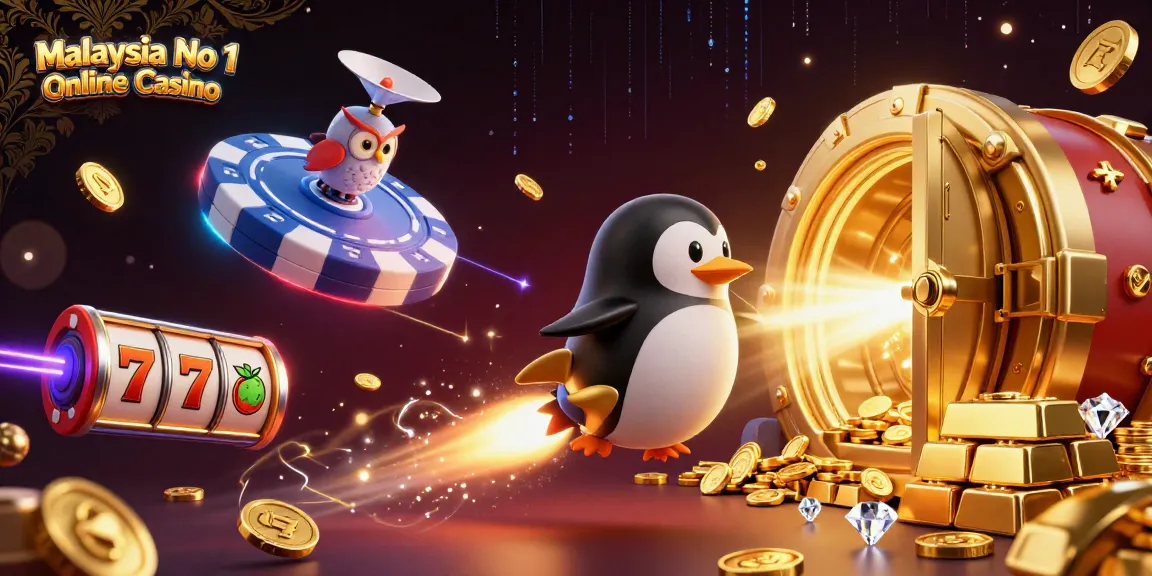 Experience the thrill at Malaysia No 1 Online Casino with vibrant casino graphics and engaging 3D elements.