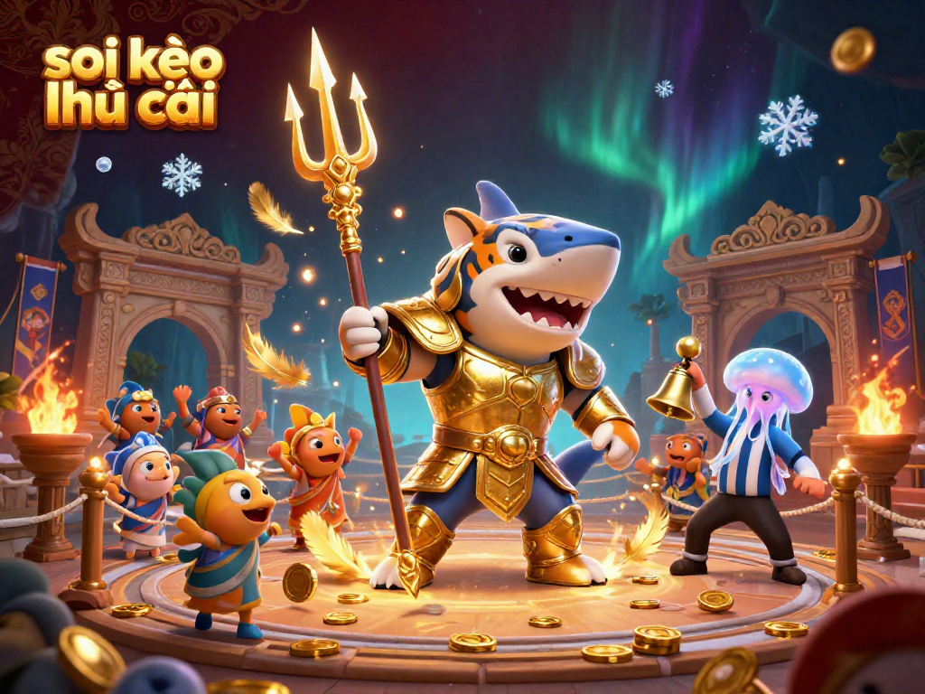 Experience the lucrative world of soi kèo nhà cái with a thrilling underwater betting scene featuring a fierce shark gladiator.