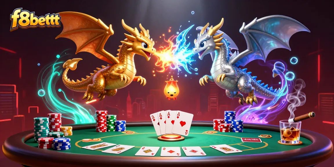 Experience f8bettt's thrilling gaming environment with dynamic dragons and vibrant poker elements.