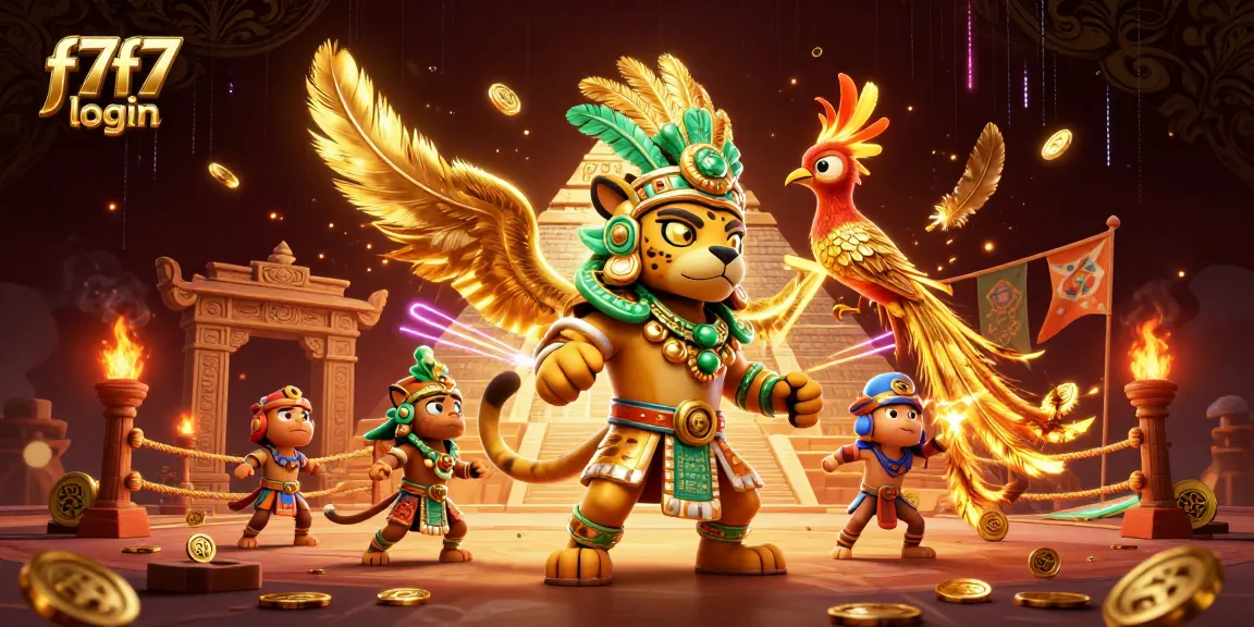 Engage in exciting gameplay with f7f7 login amidst a vibrant casino scene featuring majestic characters and golden elements.