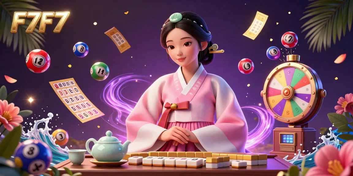 Winning opportunities at F7F7 with dynamic lottery balls, animated prize wheel, and vibrant casino elements.