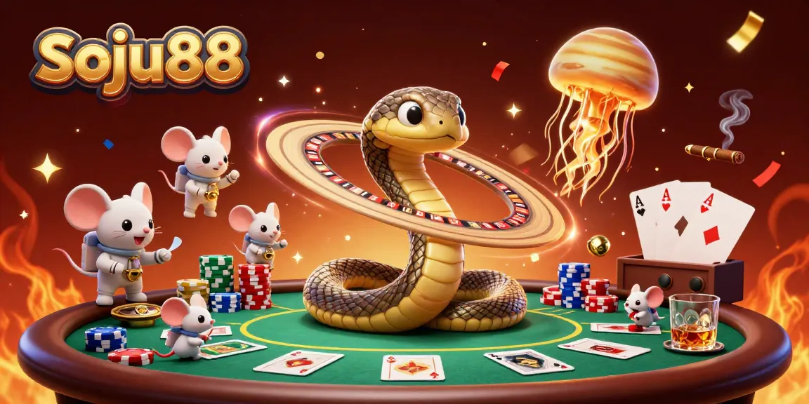Experience the excitement of soju88 with an interactive cosmic casino scene full of vibrant characters and action.