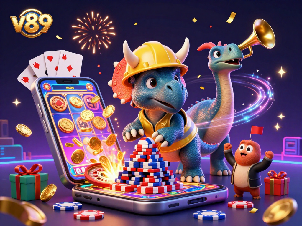 v89 membangun tumpukan chip poker dalam suasana meriah dan dinamis di kasino virtual