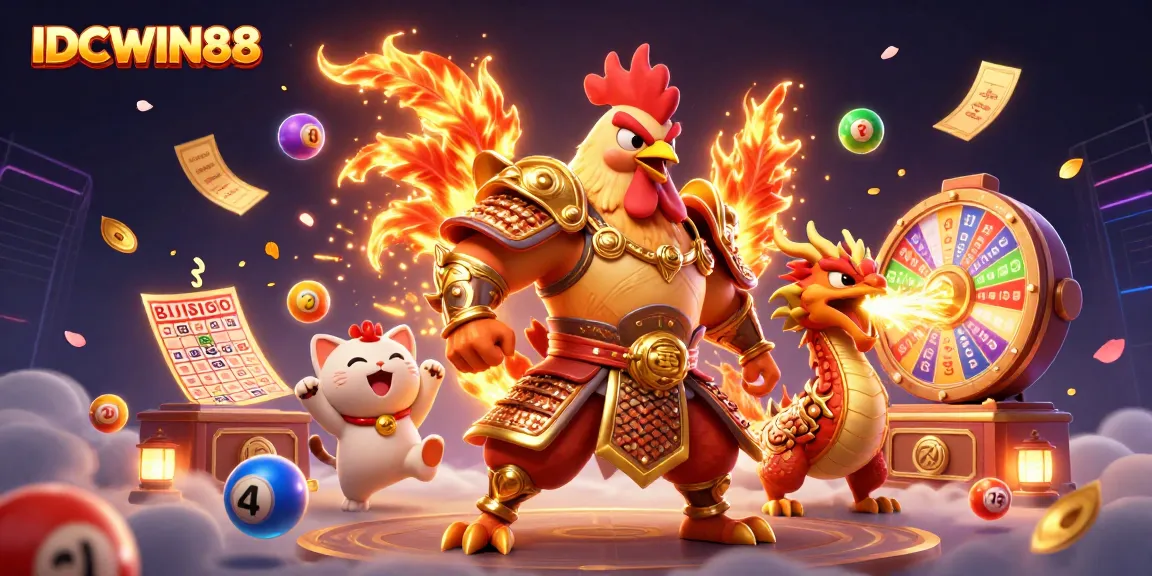 Engage in thrilling gameplay at IDCWIN88, featuring a vibrant 3D scene of gaming excitement.