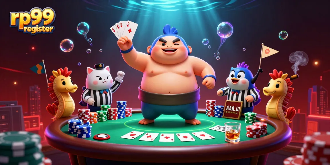 Engage players at rp99 register with vibrant 3D casino scene filled with poker excitement and festivities.