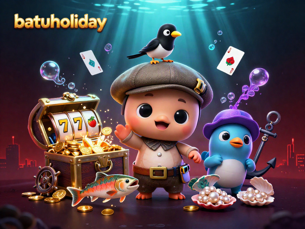 Play with batuholiday characters in a vibrant 3D casino underwater scene with treasures and games