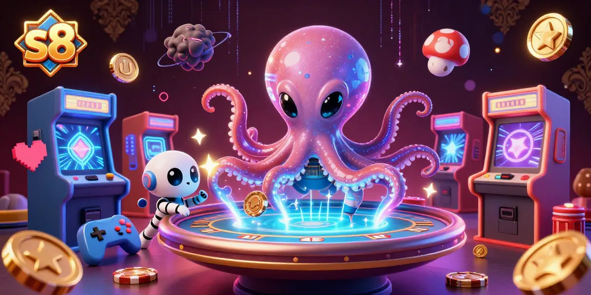 Play exciting games at s8 with a vibrant 3D cartoon alien octopus operating a poker table