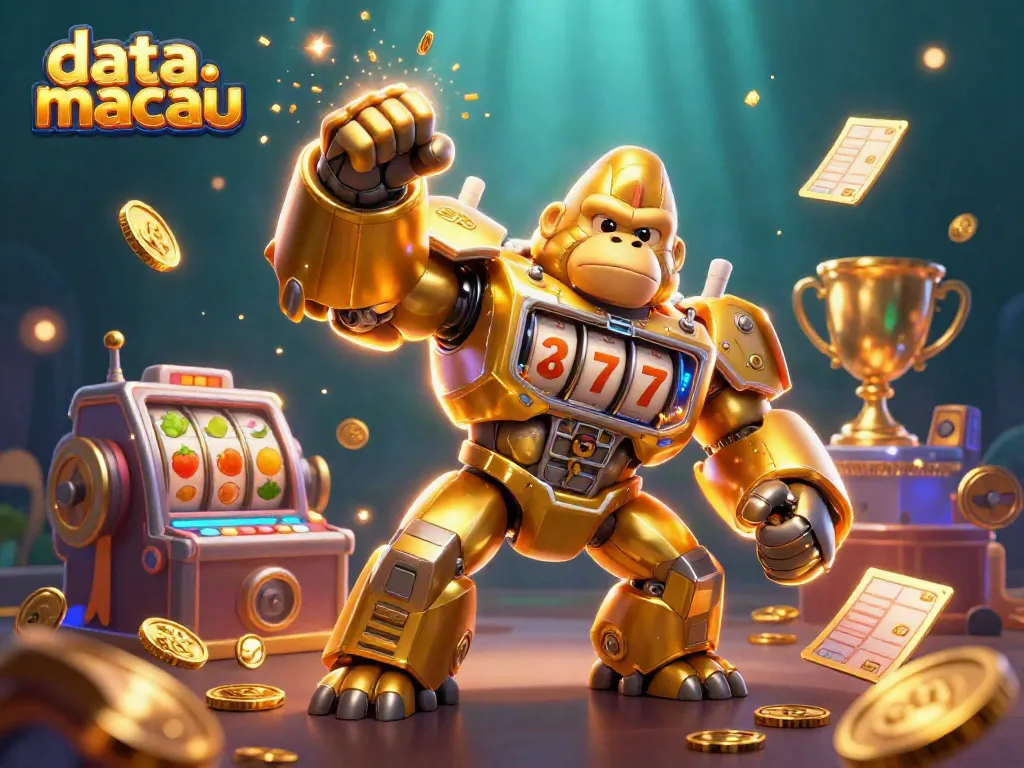 Melihat data macau dengan gorila transformer emas dan elemen kasino yang dinamis.