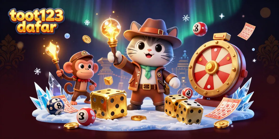 Play with toot123 daftar and uncover amazing lottery treasures in a vibrant 3D casino illustration.