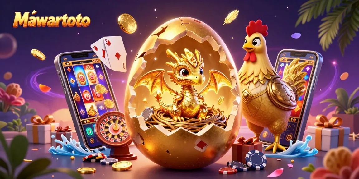 Mawartoto reveals a golden dragon on poker chips in an exciting slot game setting.