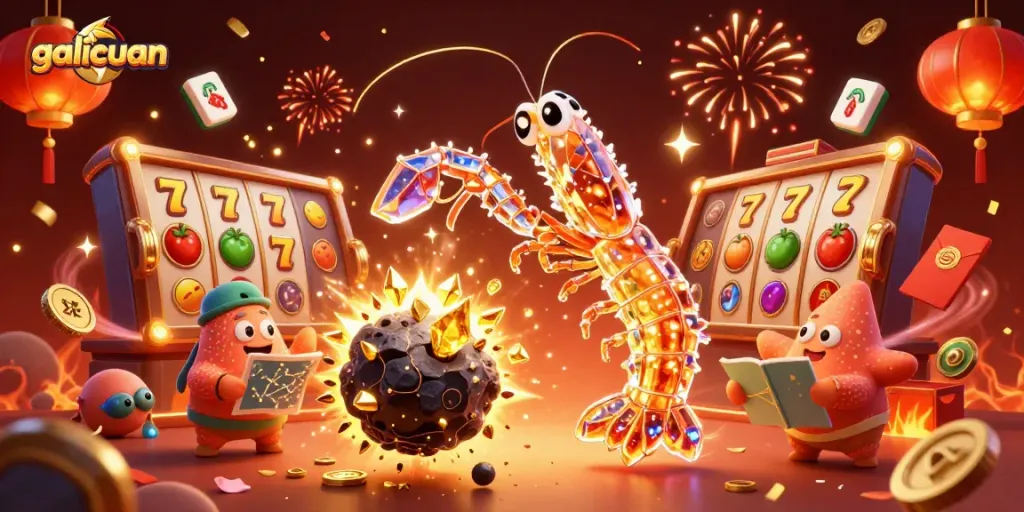 Galicuan menghadirkan permainan slots dengan simbol keberuntungan dan harta karun yang berkilauan.