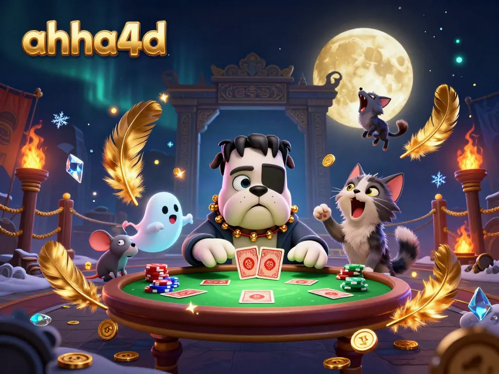 Engaging casino scene with ahha4d characters dealing cards and celebrating winning moments