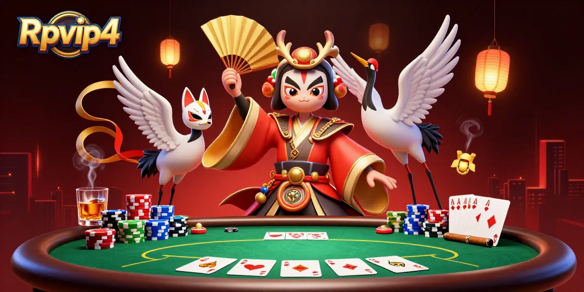 Rasakan aksi poker dinamis dengan ilustrasi kasino Rpvip4 yang penuh warna menampilkan karakter unik.