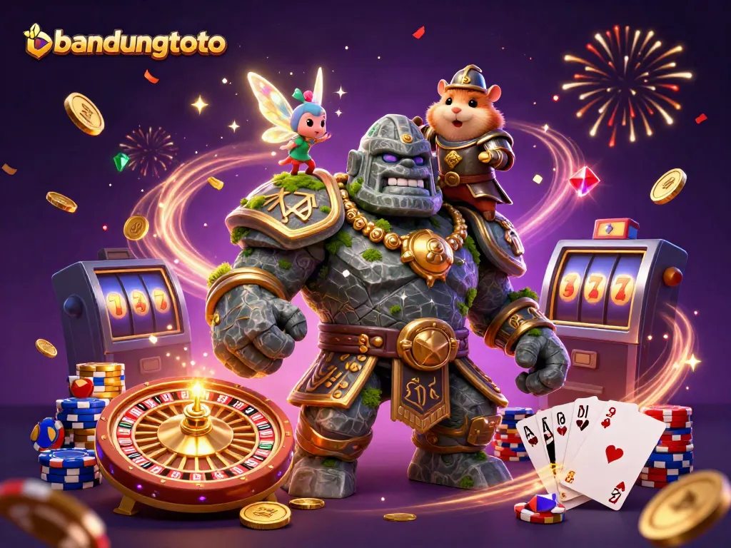 Experience thrilling games at bandungtoto with vibrant characters and casino elements in a magical setting.