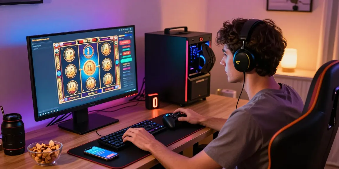 Engaged player enjoying rajaberas88 slot games in a modern gaming setup.