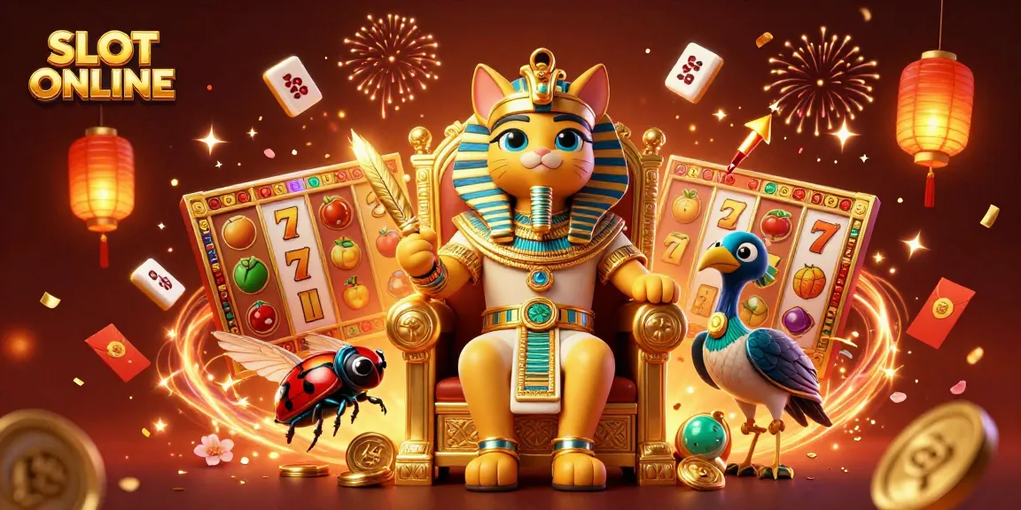 SLOT ONLINE: Experience vibrant casino gaming with pharaoh cat and dynamic slot elements.