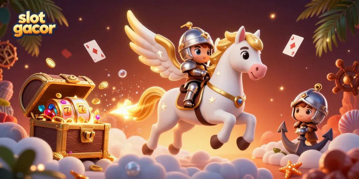 Experience thrilling slot gacor gameplay with a magical knight and celestial horse in this vibrant casino scene.