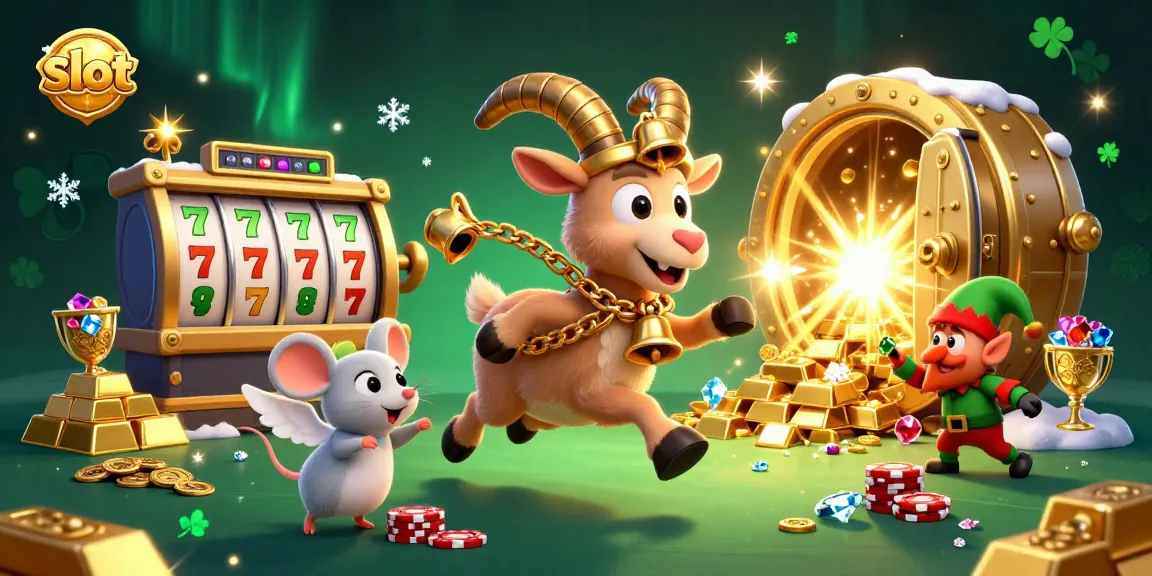Spin slot reels in a festive casino scene with Krampus goat and mischievous gremlins stealing!