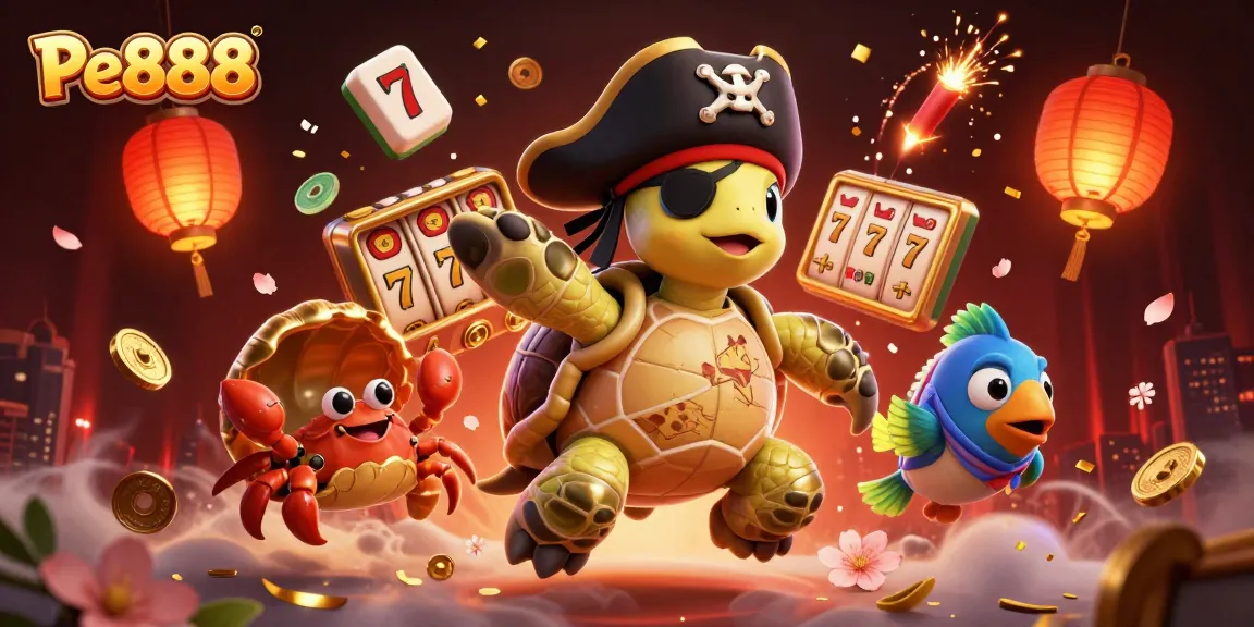 Experience the excitement of Pe888 with our vibrant casino illustration showcasing dynamic gaming elements.