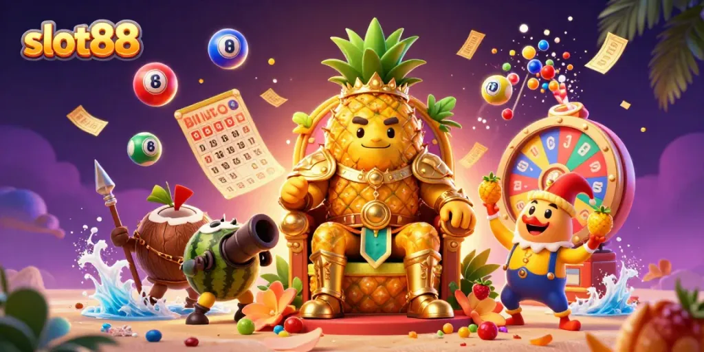 Engage with slot88 in a vibrant casino scene featuring lively characters and dynamic game elements.