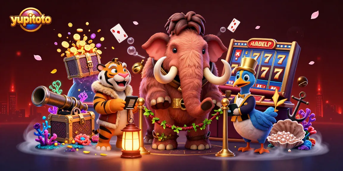 Yupitoto menghadirkan suasana kasino dengan mammoth dan tamu VIP di pintu masuk slot yang menarik.