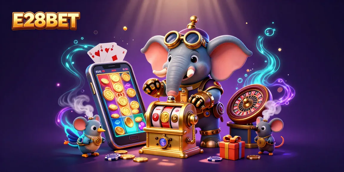 E28BET players enjoying dynamic casino action with steampunk elements and vibrant slot games