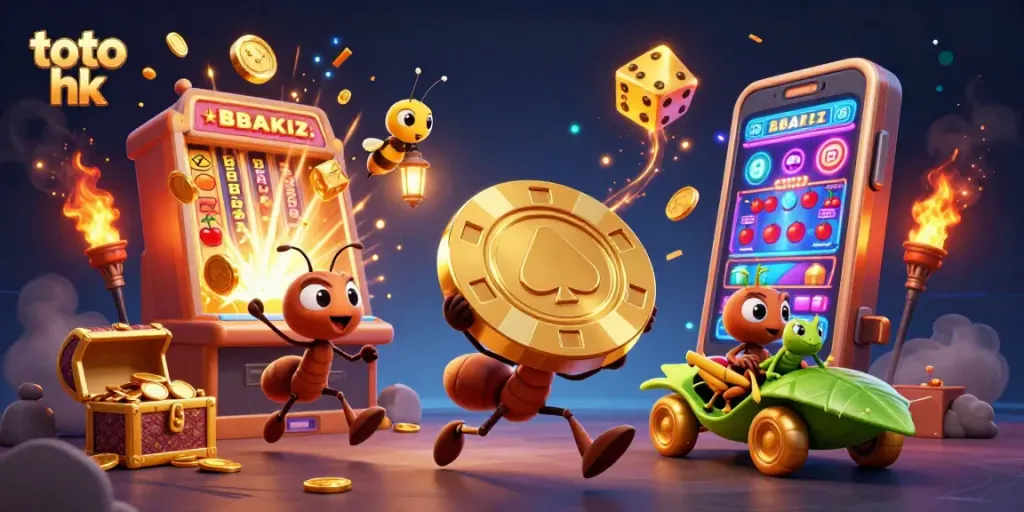 Permainan toto hk dengan tim semut mencuri chip poker raksasa di kasino yang megah.