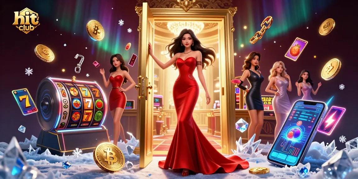 Engage with hit club for thrilling jackpots in a dazzling casino setting featuring slot reels and vibrant game elements.