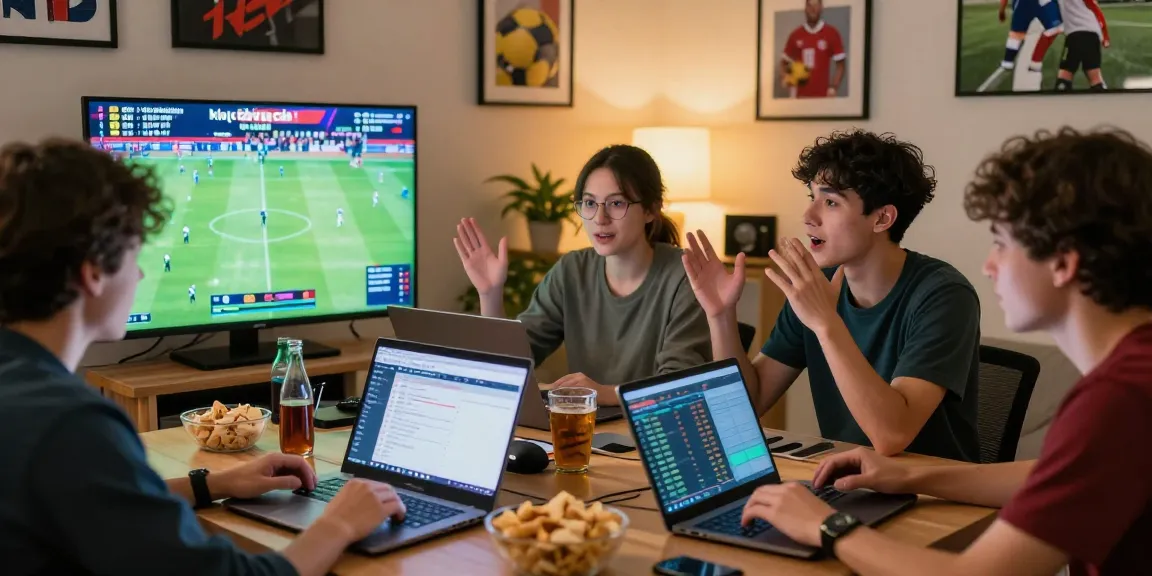 Exciting kèo nhà cái betting environment with young adults strategizing around live match odds.