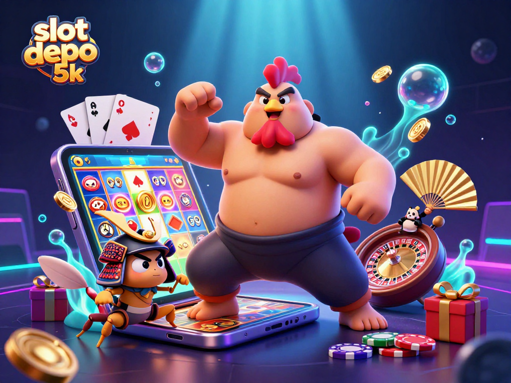 Win big with slot depo 5k in a colorful 3D casino scene filled with excitement.