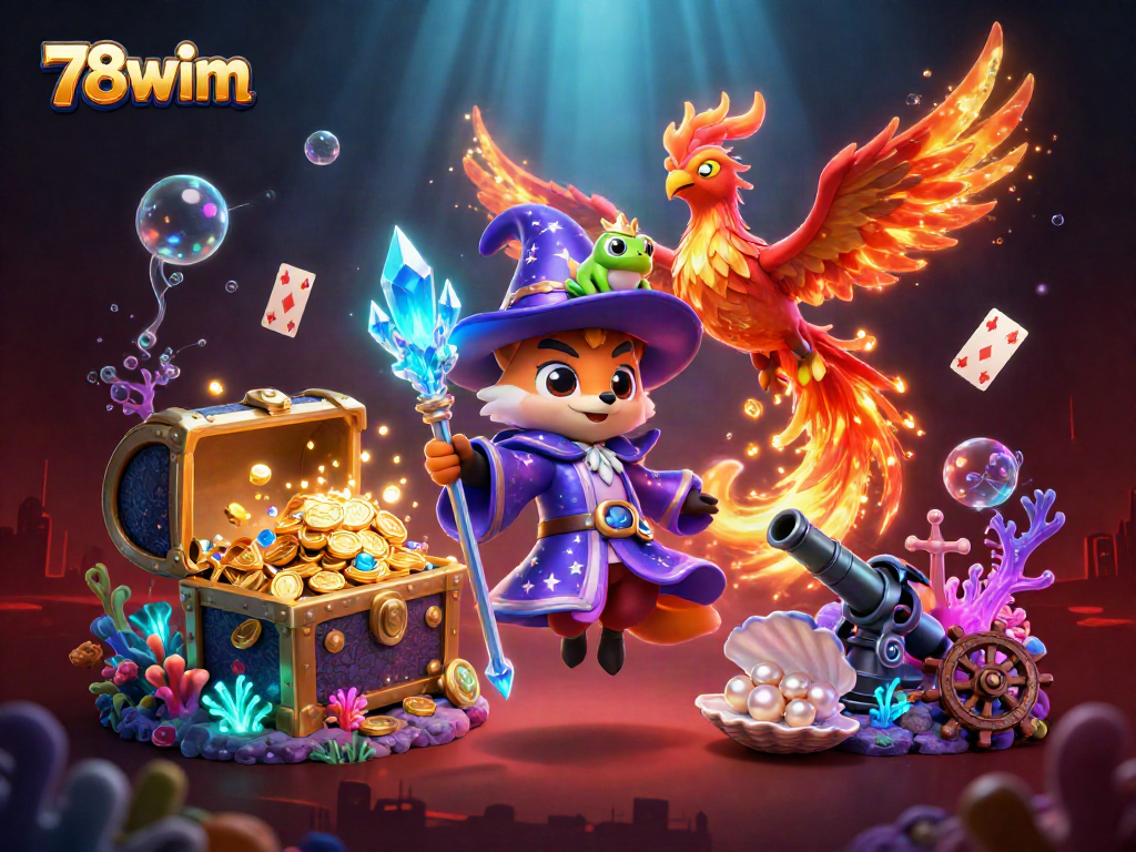 Experience thrilling 78wim adventures with our colorful, magical casino scene filled with treasure.