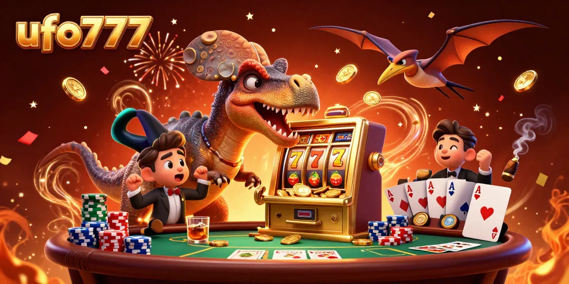 Experience the thrill of ufo777 as a dinosaur hits the jackpot with coins flying everywhere!