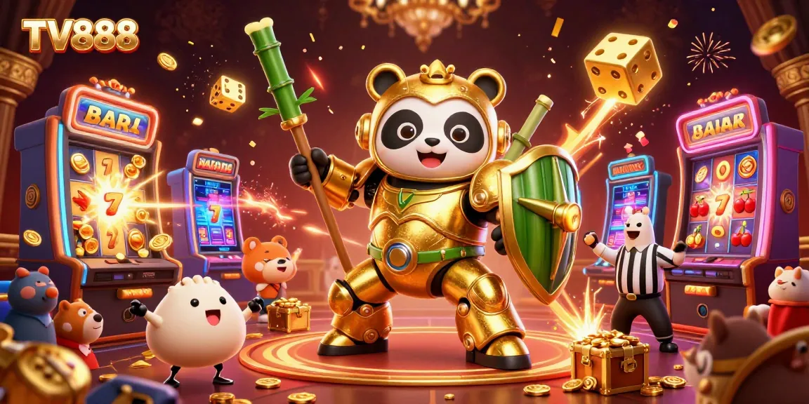 Engage in the thrilling world of TV888 with a colorful casino scene bursting with excitement and jackpots.