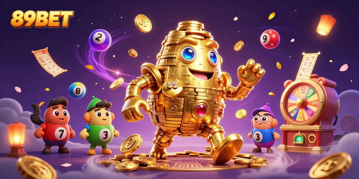 Experience the excitement of 89BET with vibrant games and golden prizes in this dynamic casino scene.