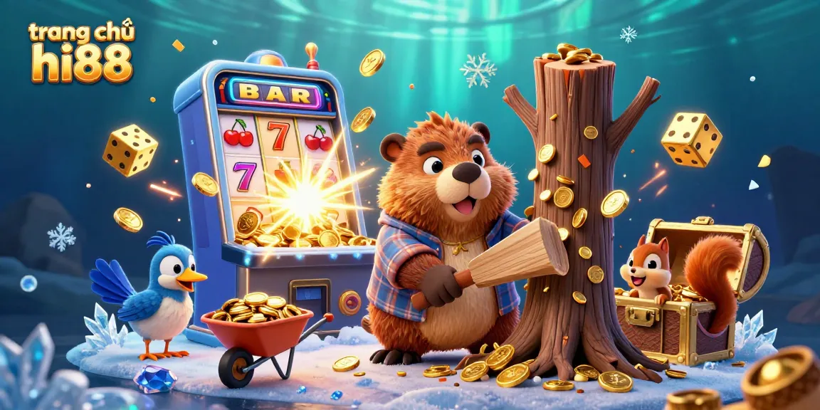 Win big with the vibrant trang chủ hi88 as charming cartoon characters gather coins from a jackpot.