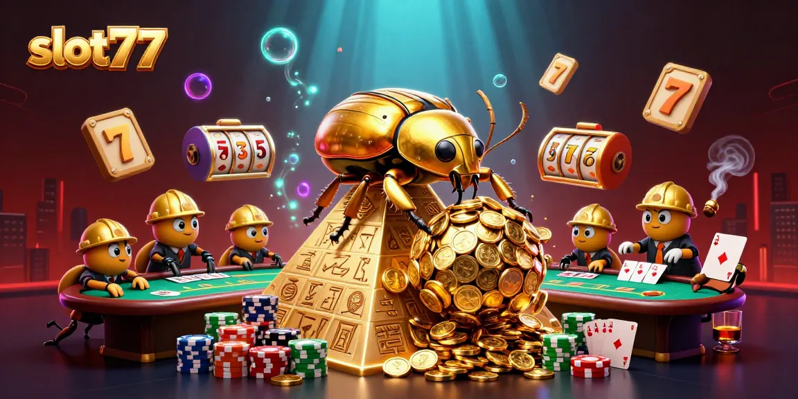 Engage in thrilling slot77 action as characters roll golden coins in a vibrant casino scene.